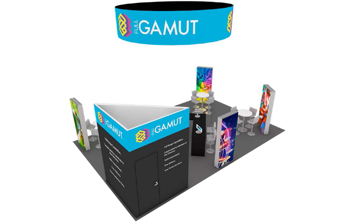 30' Springfield Backlit Island Rental w/ Demo Areas & Hanging Structure (RT87488)