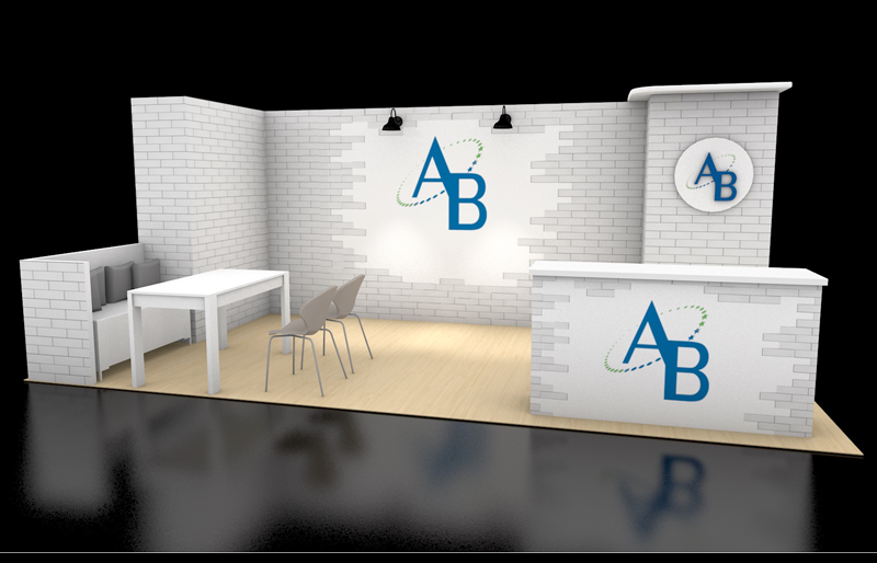 10' x 20' DesignLine Inline Display w/ Lounge Seating and Reception Counter (ID0528)