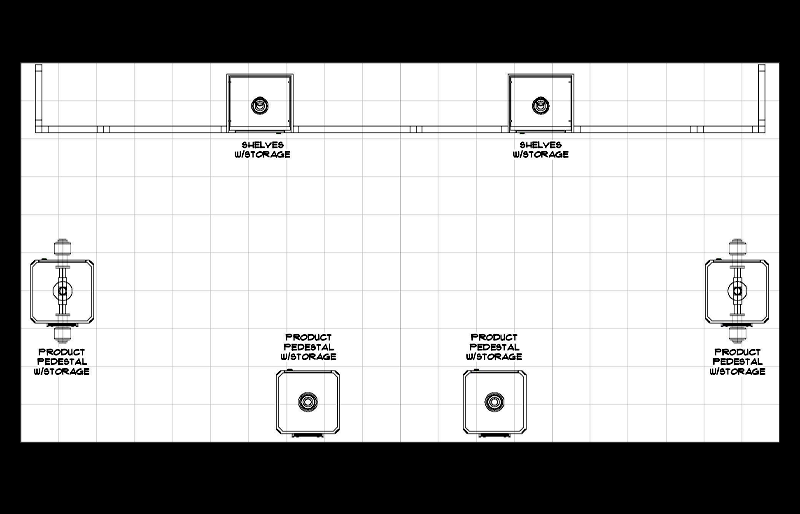 10' x 20' DesignLine Exhibit w/ Product Pedestals and Built-in Showcases (ID0529)