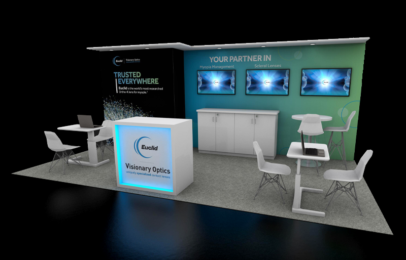 10' x 20' Presentation Exhibit w/ Fabric Canopy and HaloLit Reception Counter (ID0544)