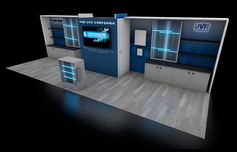 10' x 30' Custom Modular Exhibit w/ Walk-In Storage, Product Shelving, and Lockable Storage (ID0547)
