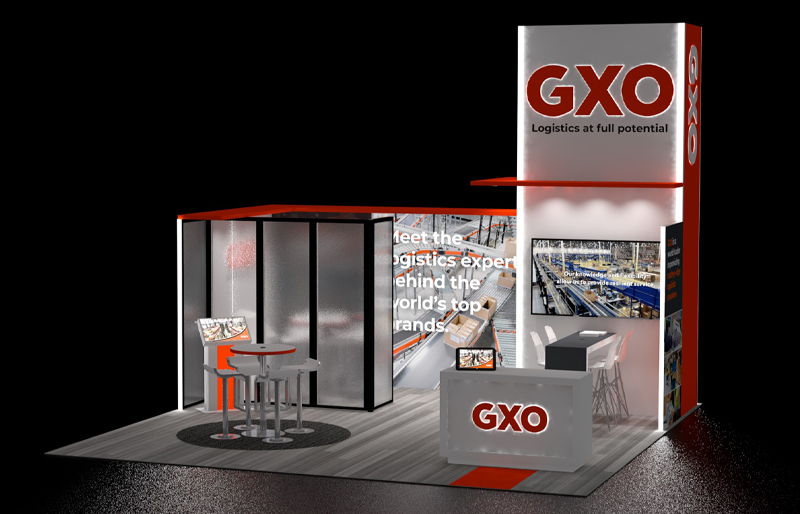 20' x 20' DesignLine Backlit Exhibit w/ Tower 3D Branding and Semi-Private Meeting Room (ID0554)