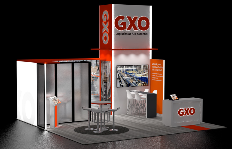 20' x 20' DesignLine Backlit Exhibit w/ Tower 3D Branding and Semi-Private Meeting Room (ID0554)