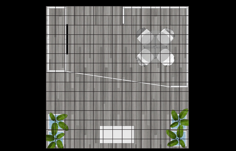 20' x 20' Custom Modular Island w/ Aquarium Podiums and Semi-Private Meeting Area (ID0557)