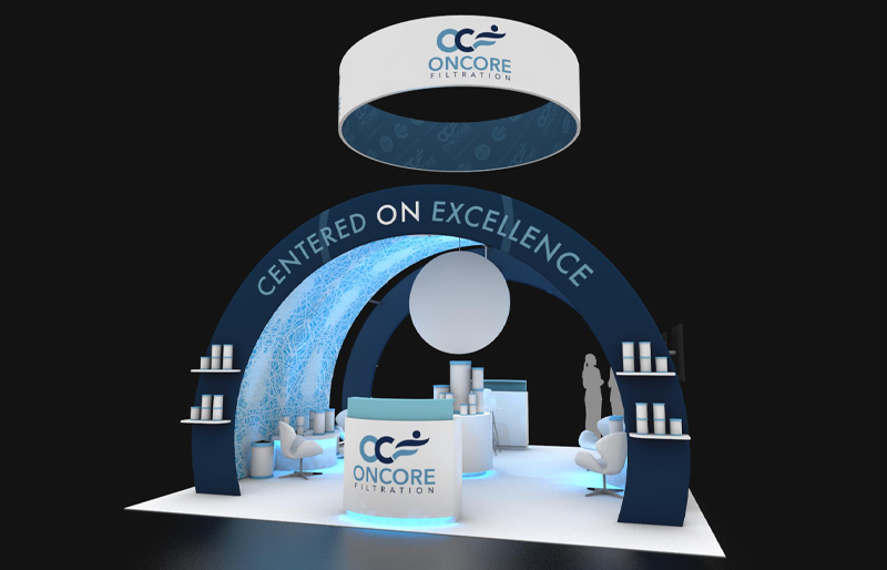 20' x 20' Custom Island Exhibit w/ Enclosed Arch Structure and Product Displays (ID0559)