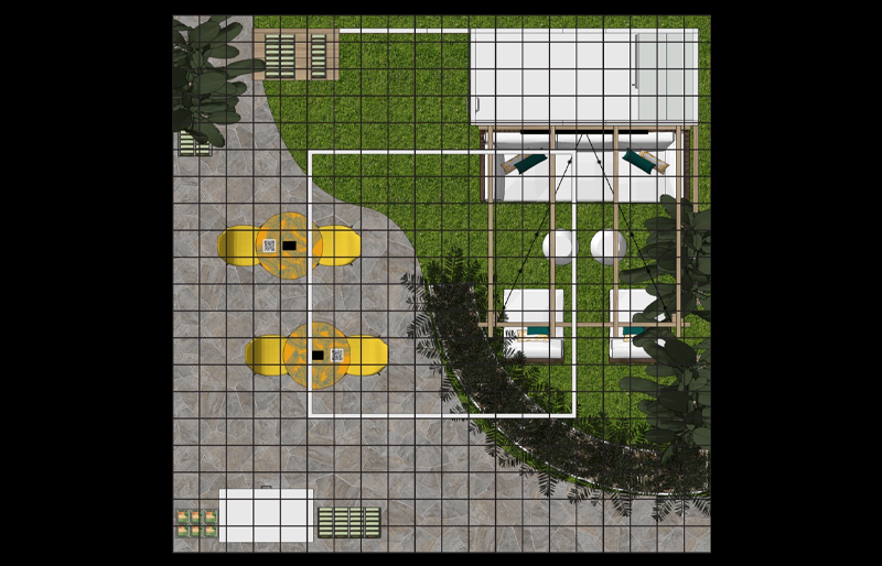 20' x 20' Custom Island Exhibit w/ Wood Pergola, Lounge Seating, and Product Displays (ID0561)