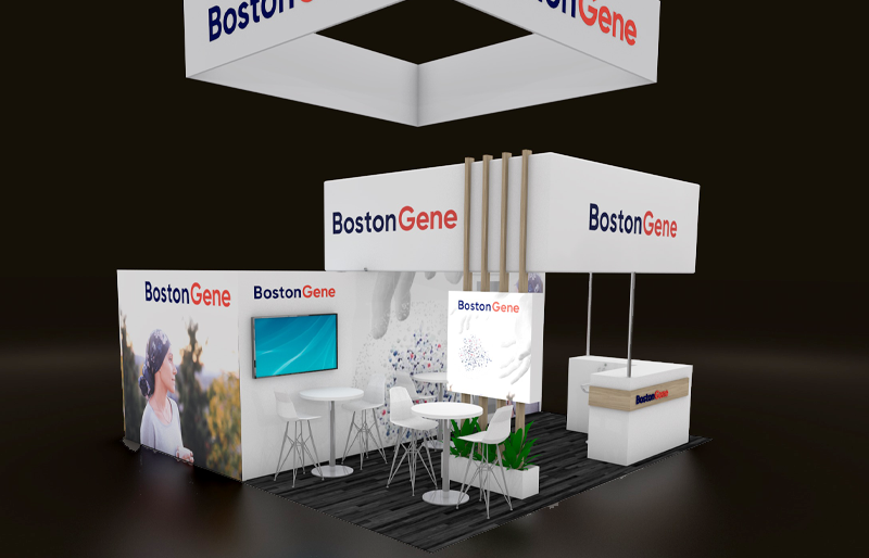 20' x 20' Custom Modular Island w/ Private Meeting Area and Overhead Fabric Structures (ID0566)