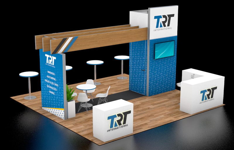 20' x 20' Custom Island Exhibit w/ Architectural Canopy and Meeting Areas (ID0567)