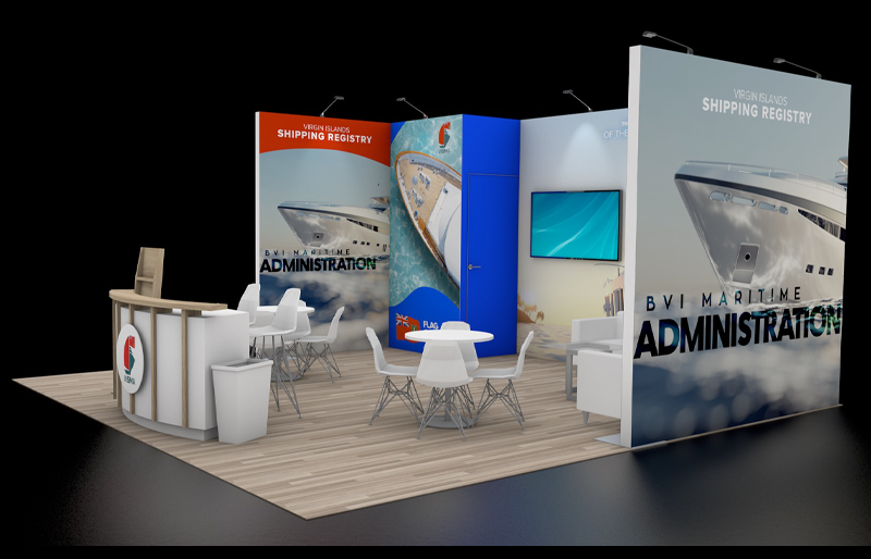 20' x 20' Modular DesignLine Corner Exhibit with Walk-In Storage and Lounge Seating (ID0570)