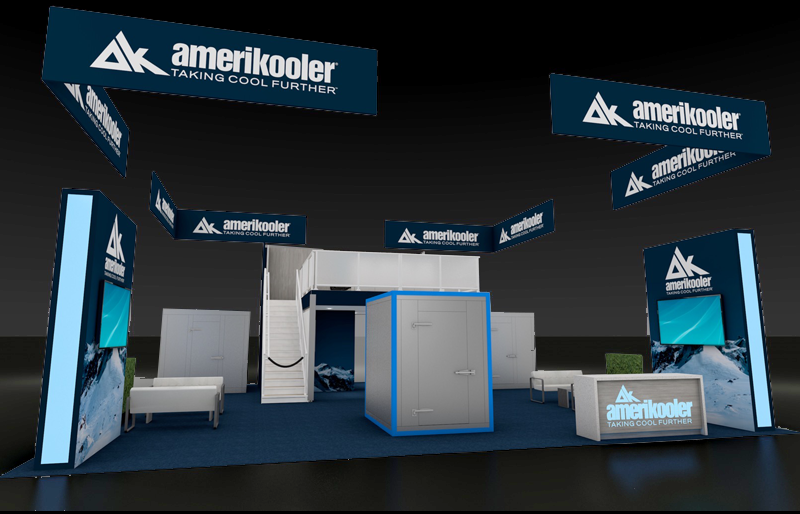 40' x 40' Custom Island Exhibit w/ Double-Deck Meeting Area and Corner Hanging Banners (ID0588)