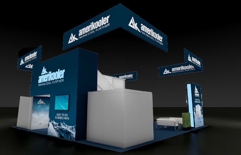 40' x 40' Custom Island Exhibit w/ Double-Deck Meeting Area and Corner Hanging Banners (ID0588)