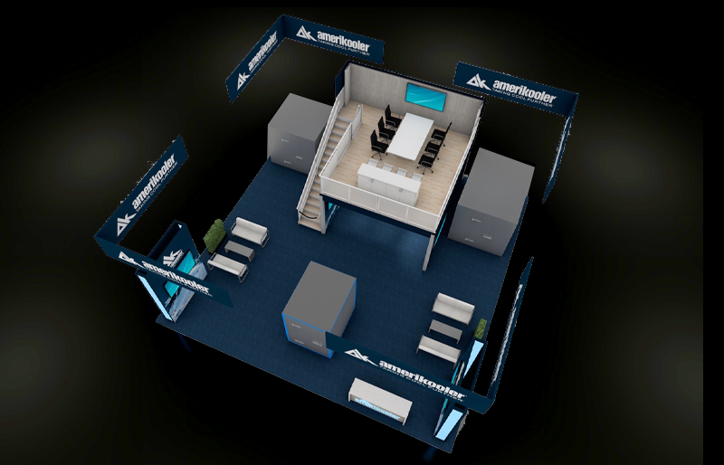 40' x 40' Custom Island Exhibit w/ Double-Deck Meeting Area and Corner Hanging Banners (ID0588)