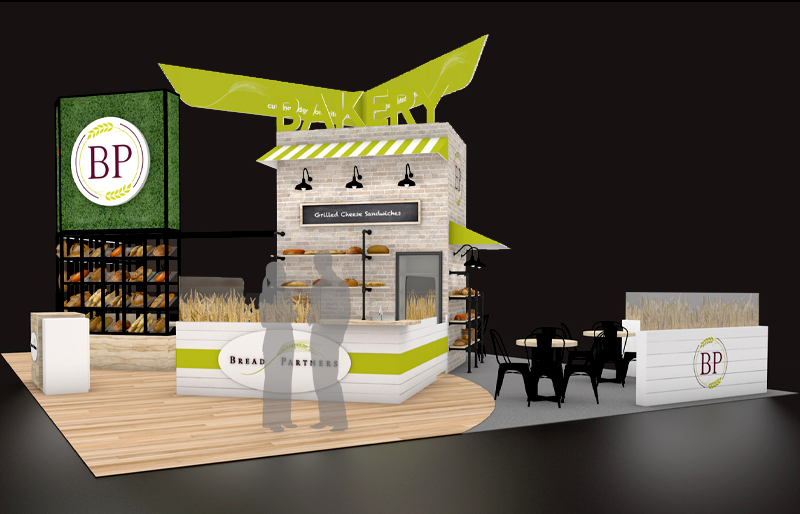 30' x 40' Custom Island Exhibit w/ Demo Counter and Product Display Tower (ID0589)