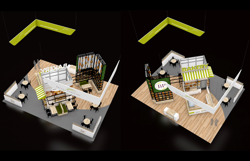 30' x 40' Custom Island Exhibit w/ Demo Counter and Product Display Tower (ID0589)