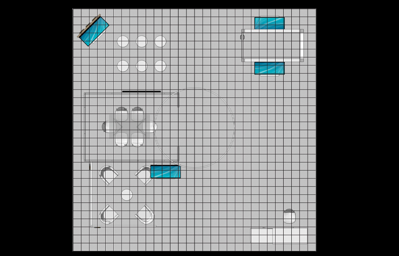 30' x 30' Custom Island Exhibit w/ Circular Hanging Sign and Demo Stations (ID0590)