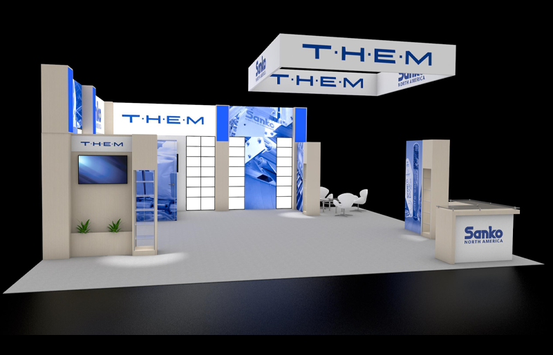 30' x 30' Island Exhibit w/ Backlit Panels and Square Hanging Sign (ID0594)