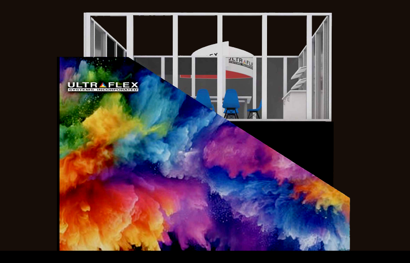 20' x 50' Double Deck Exhibit w/ Glass Meeting Room and Curved Hanging Sign (ID0596)