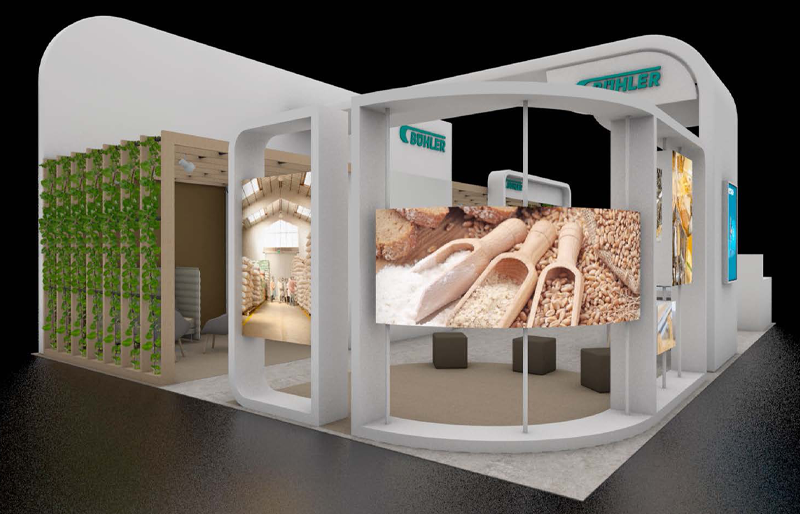 30' x 40' Scalable Custom Exhibit w/ Video Wall, Pergola Areas and Semi-Private Room (ID0597)
