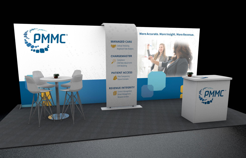 10' x 20' Scalable Backlit LightWall Display w/ Reception Counter and Meeting Area (ID0624)